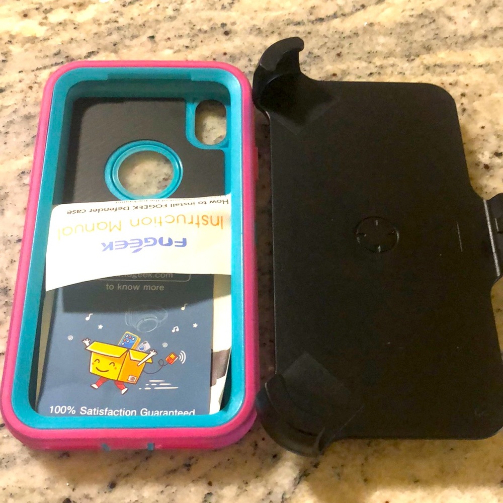 iPhone XR case with clip pink/teal